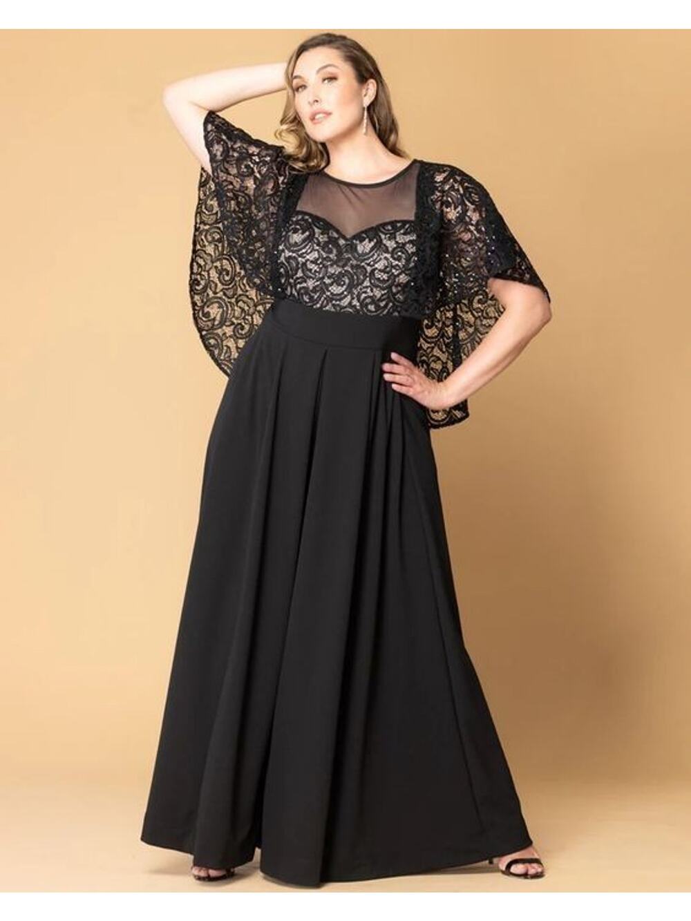 Kiyonna Alluring Sequins Jumpsuit Size 12 Black Romantic Formal Party Pockets